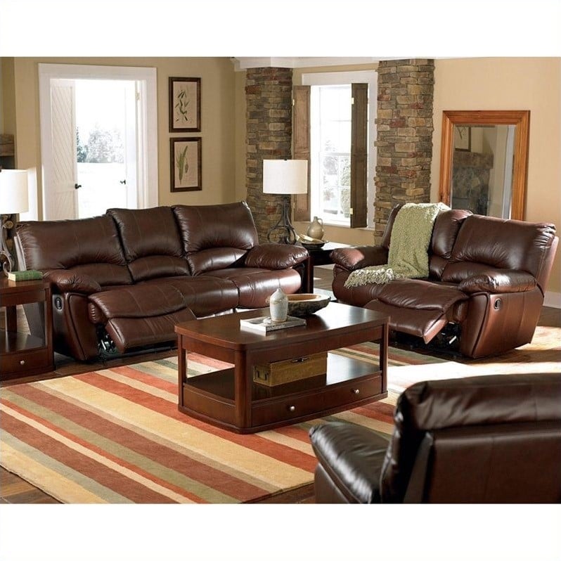 Coaster Clifford 3 Piece Reclining Leather Sofa Set in Brown