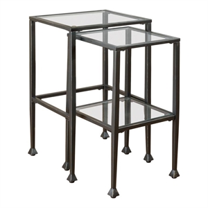Coaster Leilani 2-Piece Clear Glass Top Nesting Table in Black