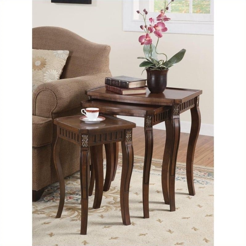 Coaster Daphne 3-Piece Curved Leg Wood Nesting Table in Warm Brown