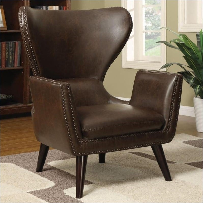 Coaster Transitional Faux Leather Accent Chair in Brown - 902089