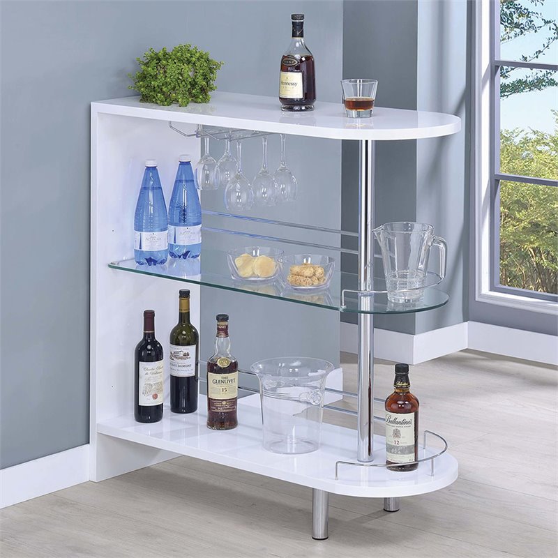 Coaster Contemporary Home Bar Table with Glass Shelf in White   101064