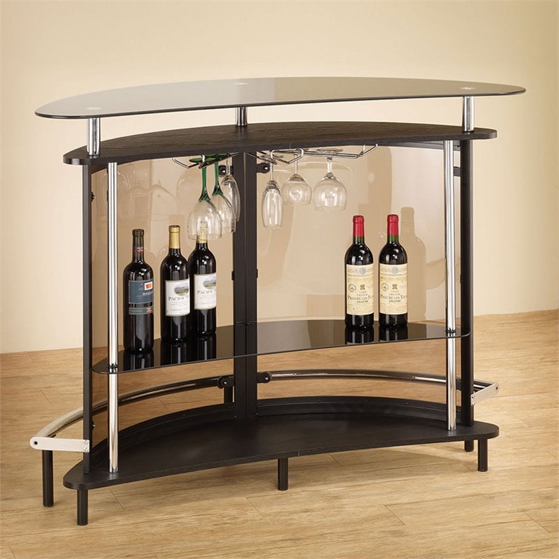 Coaster Contemporary Glass 2-Tier Curved Metal Frame Home Bar in Black
