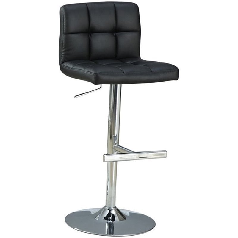 Coaster Faux Leather Tufted Adjustable, Black Leather And Chrome Breakfast Bar Stools