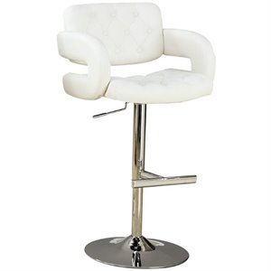 Coaster Contemporary Faux Leather Adjustable Bar Stool in White