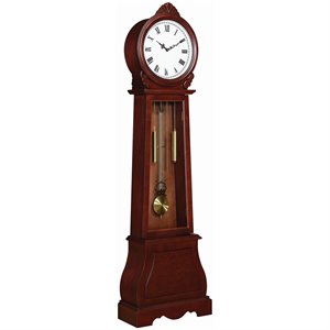 coaster grandfather clock with chime in reddish brown