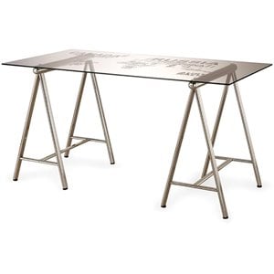 coaster patton world map glass top writing desk in nickel