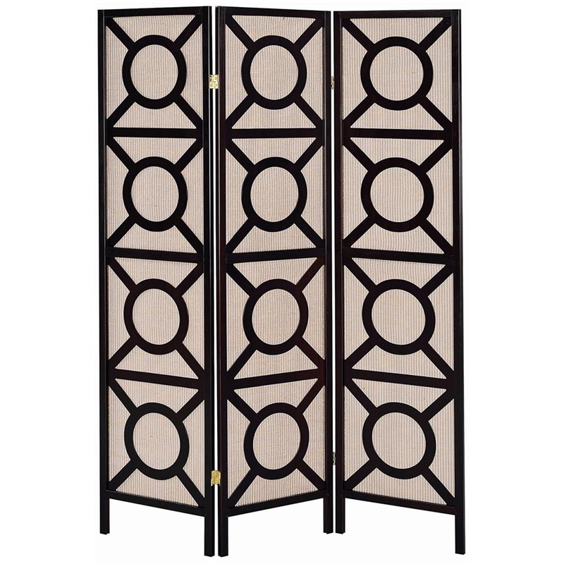 Coaster 3 Panel Geometric Folding Room Divider in Tan and Cappuccino