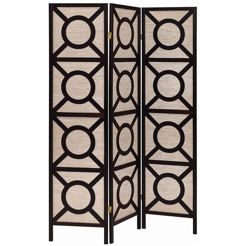 Coaster 3 Panel Geometric Folding Room Divider in Tan and Cappuccino |  Cymax Business