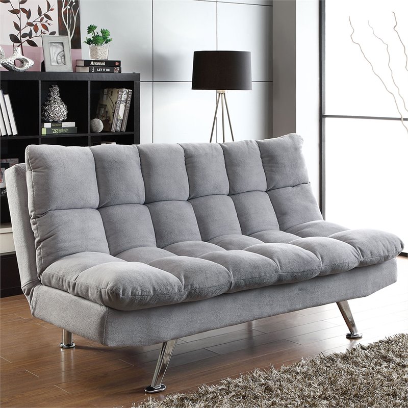 Coaster Contemporary Tufted Sleeper Sofa in Dark Gray and Chrome