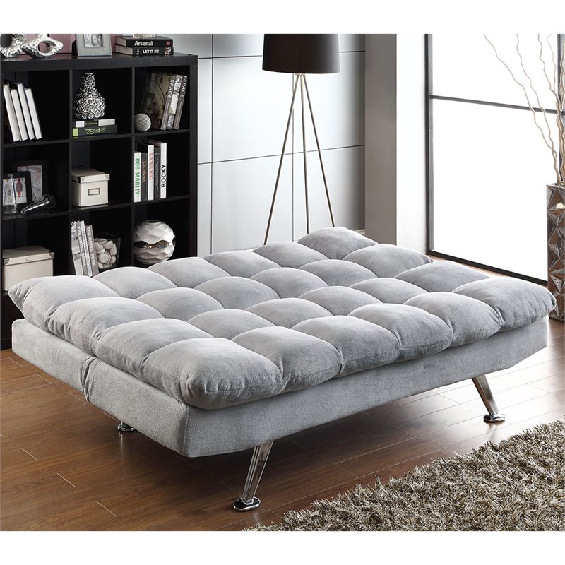 Coaster Contemporary Tufted Sleeper Sofa in Dark Gray and Chrome