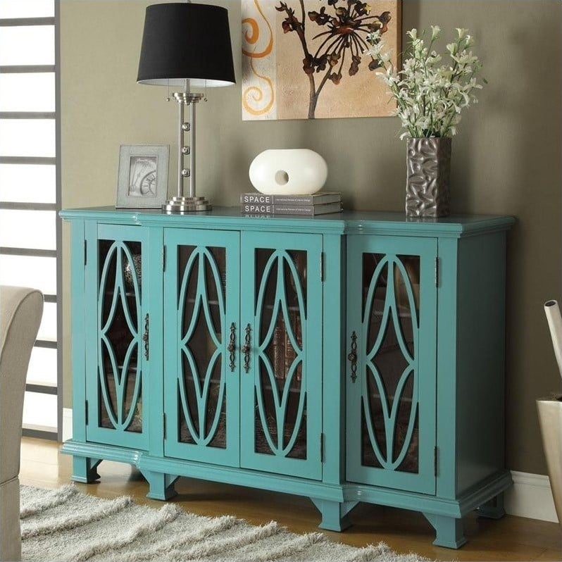 Coaster Console Table with Glass Doors in Teal - 950245ii