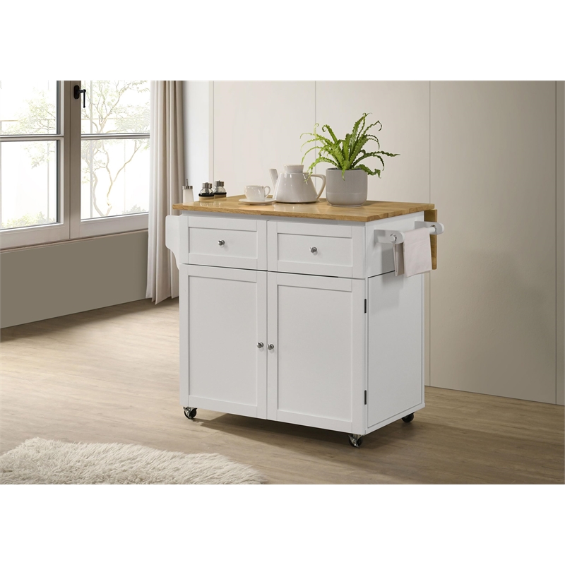 Jalen 3-door Mobile Kitchen Cart Natural Brown and White