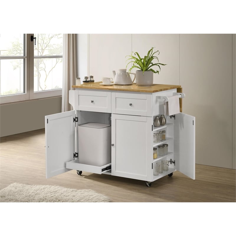 Jalen 3-door Mobile Kitchen Cart Natural Brown and White