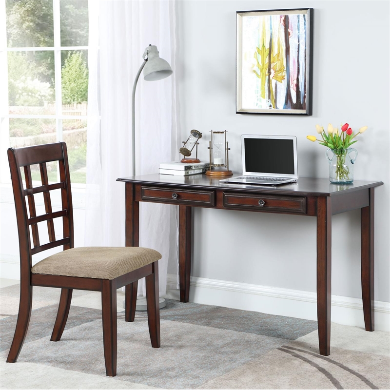 Coaster Newton 2-Drawer Wood Writing Desk with Chair in Chestnut and Tan