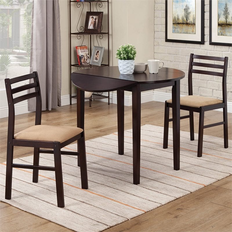 Coaster 3 Piece Drop Leaf Bistro Set in Cappuccino and Tan