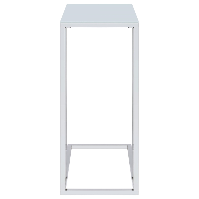 Stella White Glass Top C-Shaped Sofa Side Table Chrome