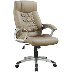coaster ergonomic faux leather swivel office chair in taupe and silver