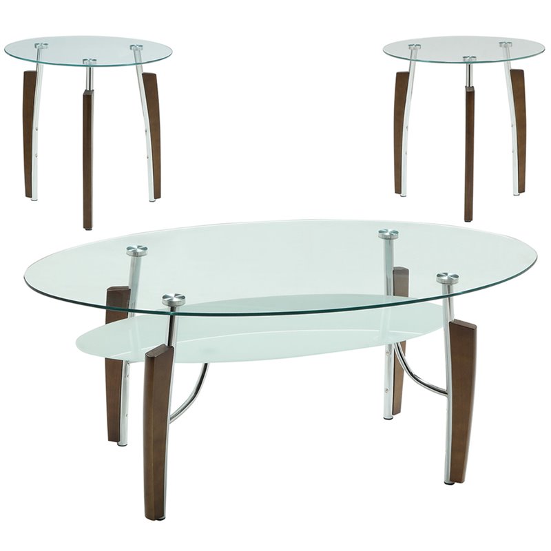 Wade cancer pick Coaster Leskow 3 Piece Glass Top Coffee Table Set in Cappuccino | Cymax  Business