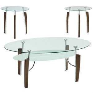 coaster leskow 3 piece glass top coffee table set in cappuccino
