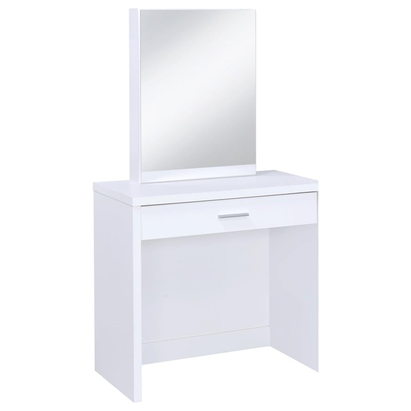 Coaster Vanities 300290 White Vanity with Hidden Mirror Storage