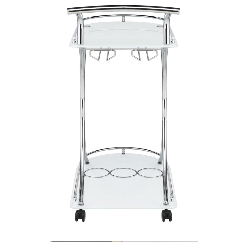 Elfman 2-tier Glass Shelf Metal Bar Cart White and Chrome