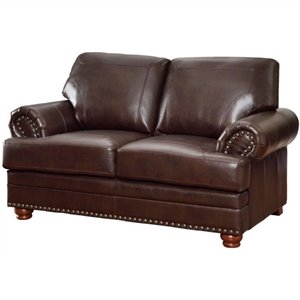 coaster colton faux leather loveseat with rolled arms in brown