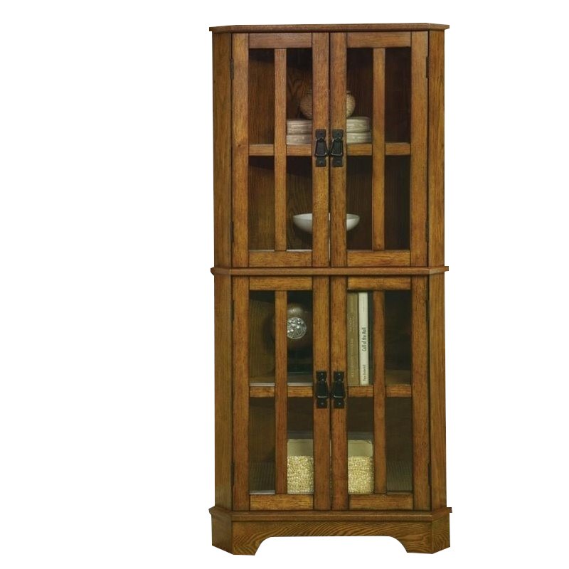 Coaster 4 Shelf Corner Curio Cabinet In Golden Brown 950185 - Short Corner Curio Cabinet With Glass Doors Coaster 4 Shelf Corner Curio Cabinet In Golden Brown 950185 - Short Corner Curio Cabinet With Glass Doors