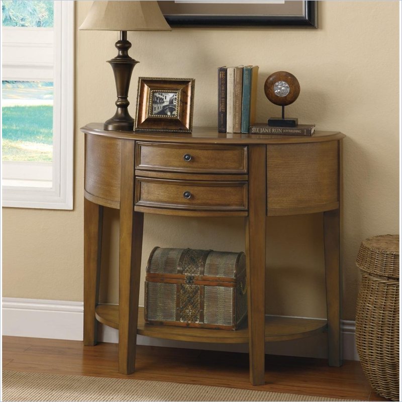 2 Drawer Demilune Entry Table with Shelf in Walnut - 950076