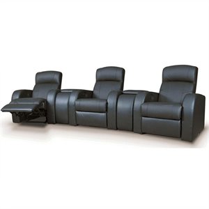 coaster cyrus leather theater seating with wedge consoles in black