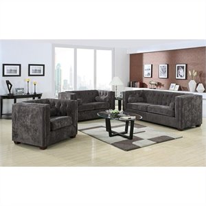 Coaster Alexis 3 Piece Sofa Set in Charcoal