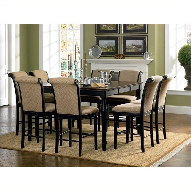 Coaster Contemporary Gathering Set with Rolled Bar Stool in Black   101828 101829 PKG