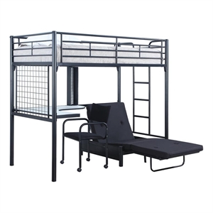 Coaster Metal Twin Futon Workstation Loft Bed with Chair and Desk in Black