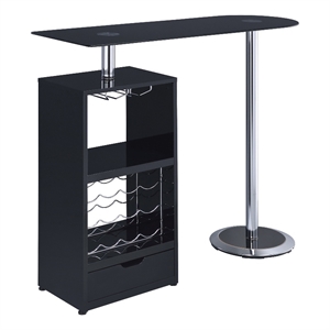 Coaster Contemporary Wood Pub Table with Wine Storage in Black