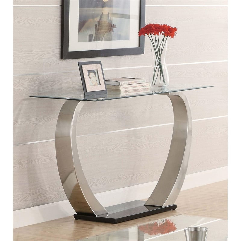 Coaster Pruitt Glass Top Metal Base Console Table in Satin Silver
