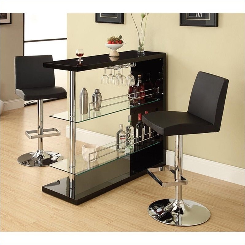 Coaster Contemporary Bar Set with 2 Stools in Black - 100165-120357 ... Coaster Contemporary Bar Set with 2 Stools in Black - 100165-120357 ...