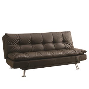 coaster dilleston faux leather tufted sleeper sofa in brown and chrome