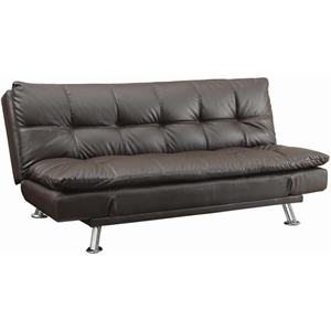 Coaster Dilleston Modern Faux Leather Tufted Sleeper Sofa in Brown