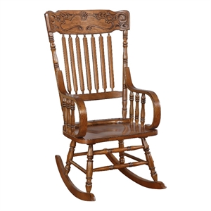 Coaster Traditional Wood Windsor Rocker with Ornamental Headrest in Brown