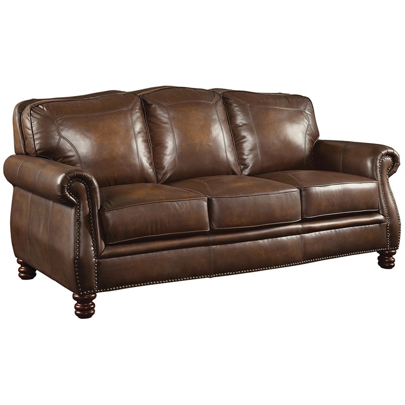 Coaster Montbrook Leather Sofa With, Leather Sofa With Nailhead Trim Detail