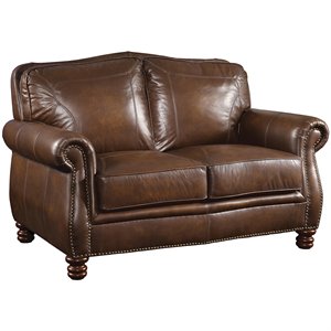 coaster montbrook leather loveseat with rolled arms in brown