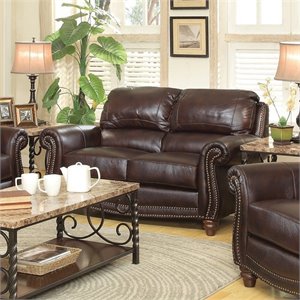 Coaster Lockhart Leather Loveseat in Burgundy Brown