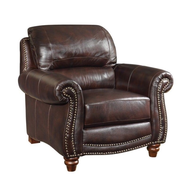 Coaster Lockhart Leather Accent Chair in Burgundy Brown