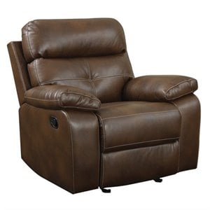 coaster damiano faux leather motion glider recliner in brown