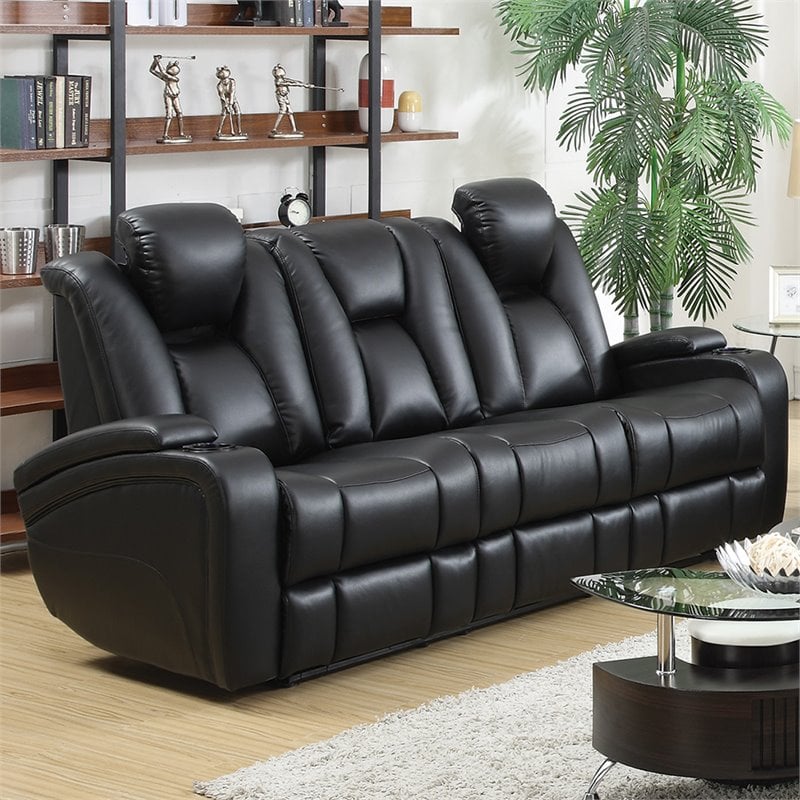 Coaster Delange Faux Leather Power Reclining Sofa In Black 601741p