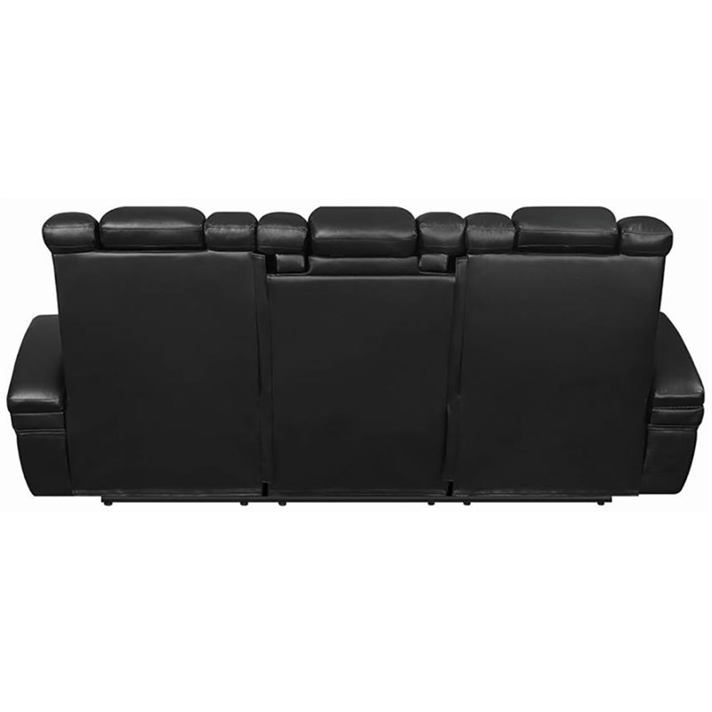 Coaster Delange Faux Leather Power Reclining Sofa In Black Coaster Delange Faux Leather Power Reclining Sofa In Black