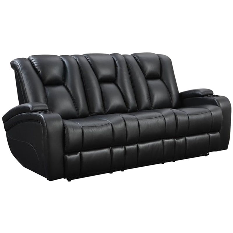Coaster Delange Faux Leather Power Reclining Sofa in Black ...