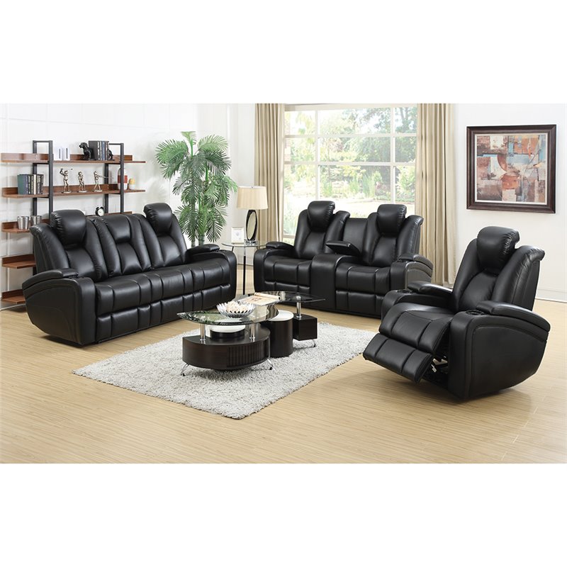 Coaster Delange Faux Leather Power, Black Leather Reclining Sofa And Loveseat Set