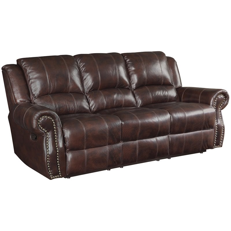 Coaster Sir Rawlinson Leather Reclining, Leather Sofa With Nailheads
