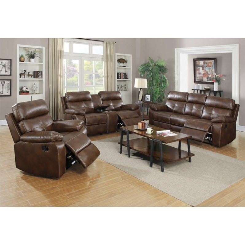Coaster Damiano Faux Leather Motion Reclining Sofa Set in Brown