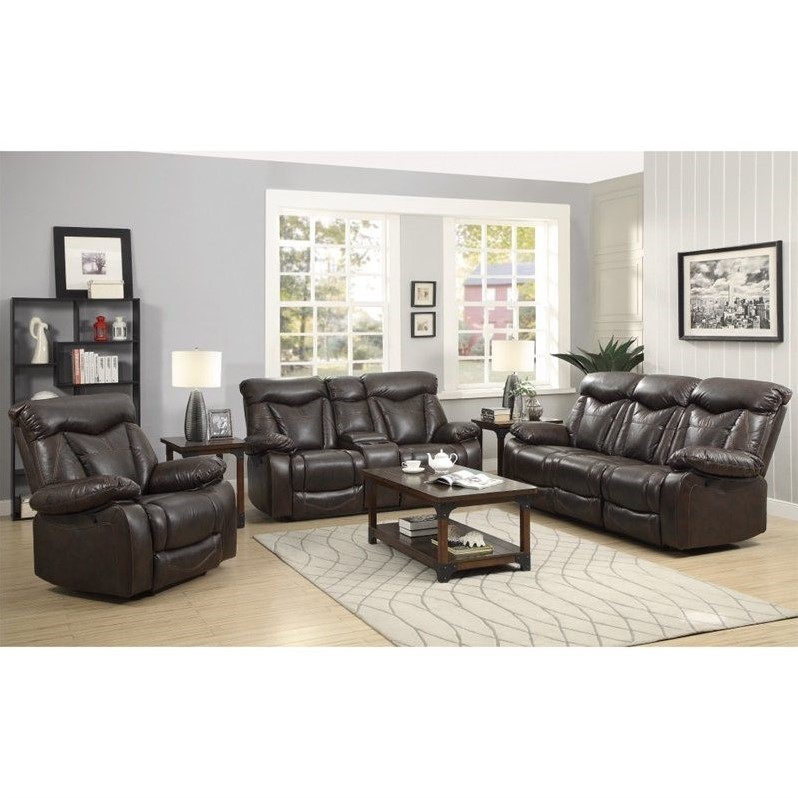 Coaster Zimmerman Faux Leather Motion Reclining Sofa Set In Dark Coaster Zimmerman Faux Leather Motion Reclining Sofa Set In Dark Brown